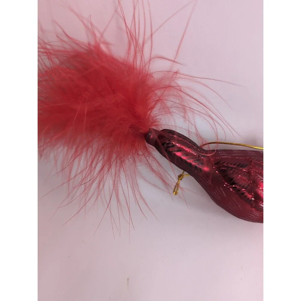 Cardinal Bird Christmas Ornament Red Feather Tail  Blown Glass Dept 56